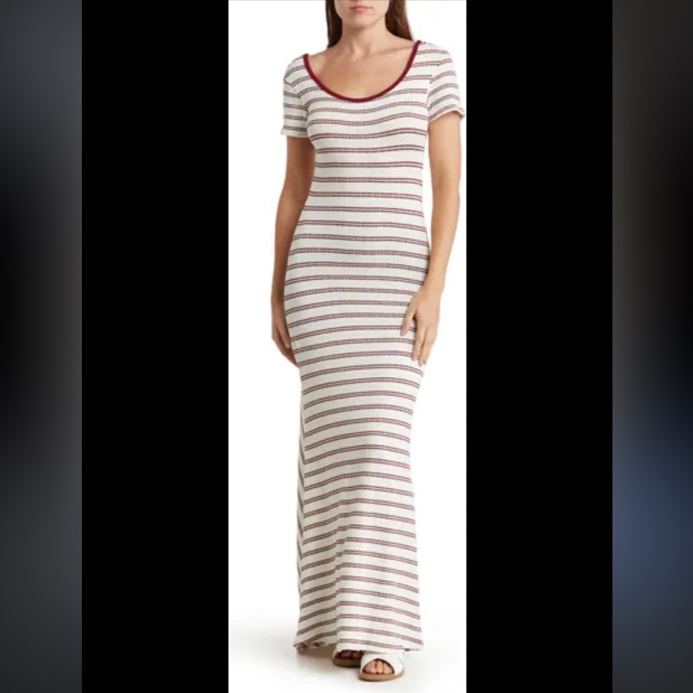 Go Couture Striped Maxi Dress in Burgundy and Cream